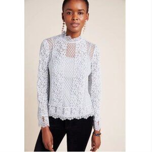 Anthropologie Blue Tassel Loraine Lace Long Blouse Sleeve Baby Blue Gray XL